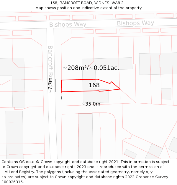 168, BANCROFT ROAD, WIDNES, WA8 3LL: Plot and title map