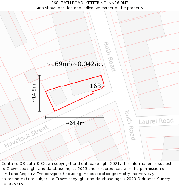 168, BATH ROAD, KETTERING, NN16 9NB: Plot and title map