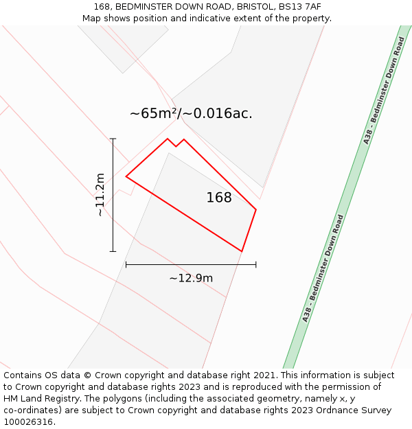 168, BEDMINSTER DOWN ROAD, BRISTOL, BS13 7AF: Plot and title map