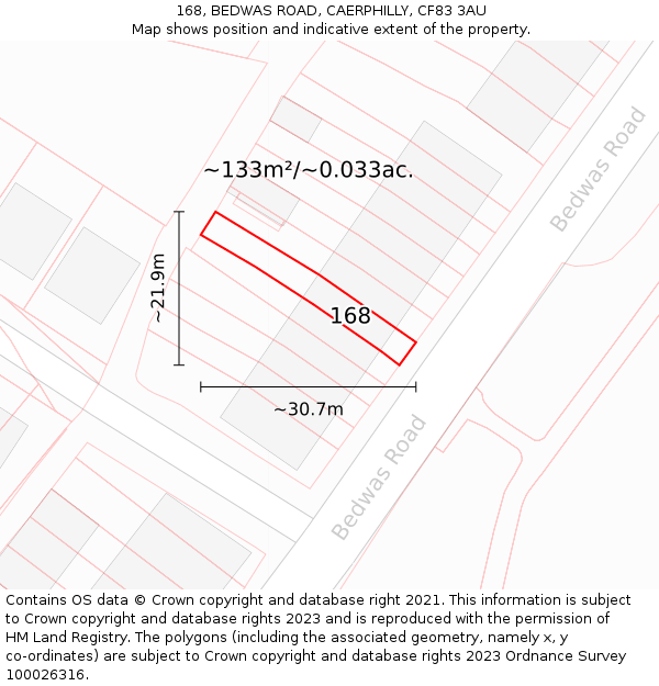 168, BEDWAS ROAD, CAERPHILLY, CF83 3AU: Plot and title map