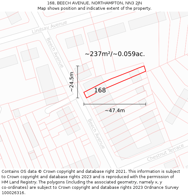 168, BEECH AVENUE, NORTHAMPTON, NN3 2JN: Plot and title map