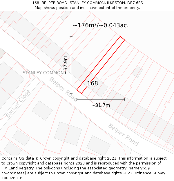 168, BELPER ROAD, STANLEY COMMON, ILKESTON, DE7 6FS: Plot and title map
