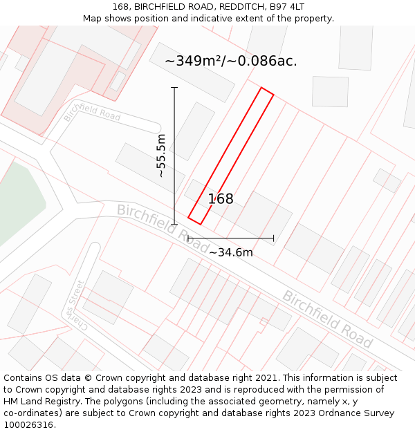168, BIRCHFIELD ROAD, REDDITCH, B97 4LT: Plot and title map