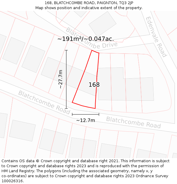 168, BLATCHCOMBE ROAD, PAIGNTON, TQ3 2JP: Plot and title map