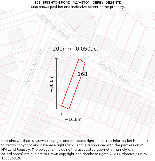 168, BRIGHTON ROAD, ALVASTON, DERBY, DE24 8TD: Plot and title map