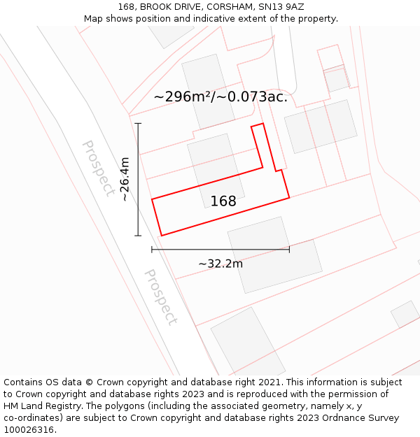 168, BROOK DRIVE, CORSHAM, SN13 9AZ: Plot and title map