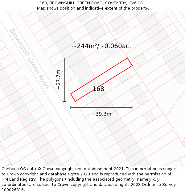 168, BROWNSHILL GREEN ROAD, COVENTRY, CV6 2DU: Plot and title map