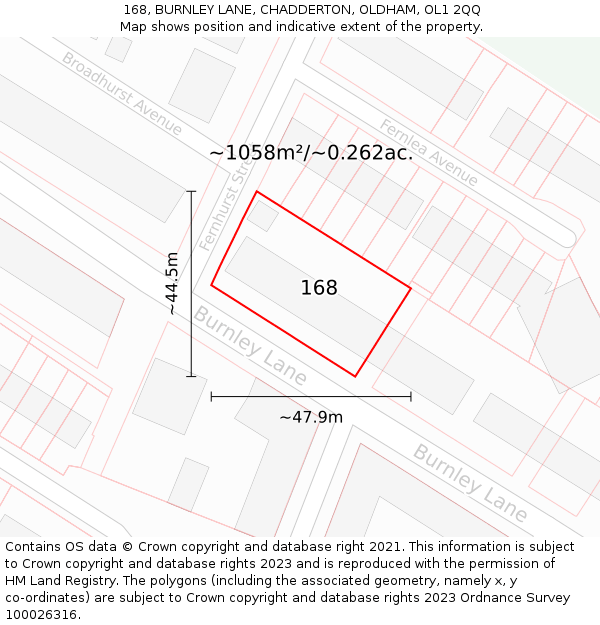 168, BURNLEY LANE, CHADDERTON, OLDHAM, OL1 2QQ: Plot and title map