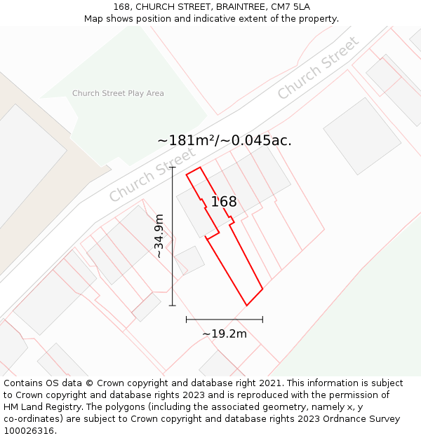 168, CHURCH STREET, BRAINTREE, CM7 5LA: Plot and title map