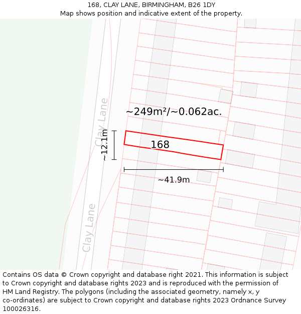 168, CLAY LANE, BIRMINGHAM, B26 1DY: Plot and title map