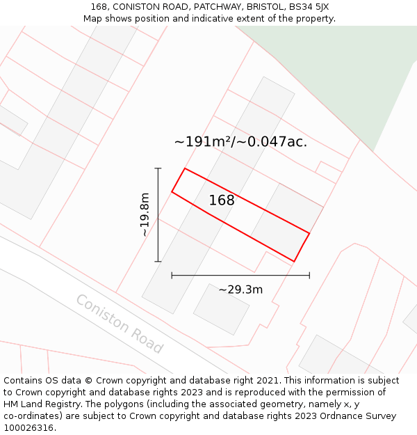 168, CONISTON ROAD, PATCHWAY, BRISTOL, BS34 5JX: Plot and title map