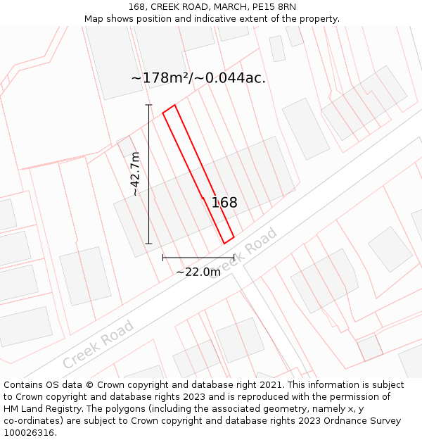168, CREEK ROAD, MARCH, PE15 8RN: Plot and title map