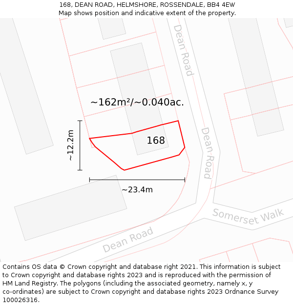 168, DEAN ROAD, HELMSHORE, ROSSENDALE, BB4 4EW: Plot and title map