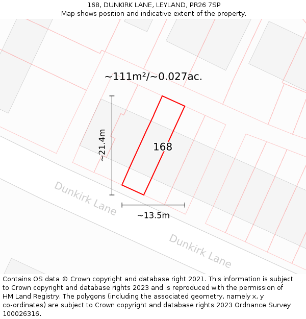 168, DUNKIRK LANE, LEYLAND, PR26 7SP: Plot and title map