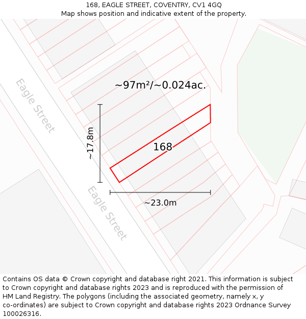 168, EAGLE STREET, COVENTRY, CV1 4GQ: Plot and title map
