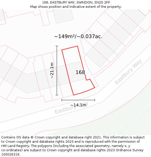 168, EASTBURY WAY, SWINDON, SN25 2FP: Plot and title map