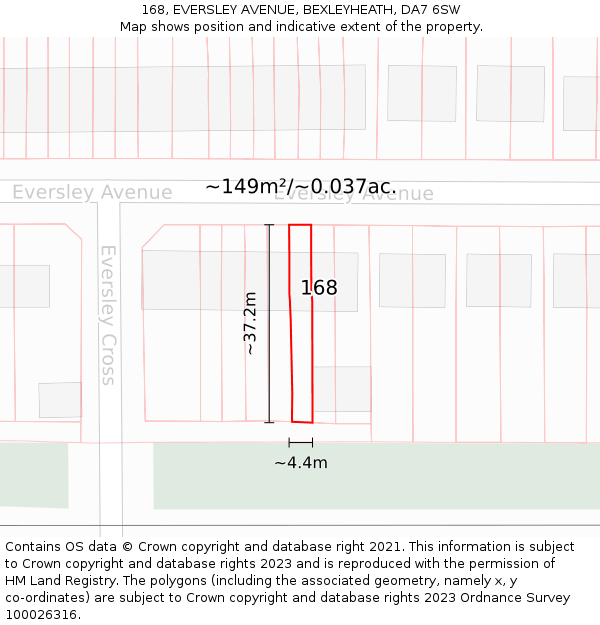 168, EVERSLEY AVENUE, BEXLEYHEATH, DA7 6SW: Plot and title map