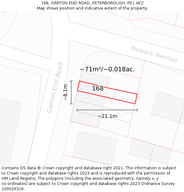 168, GARTON END ROAD, PETERBOROUGH, PE1 4EZ: Plot and title map
