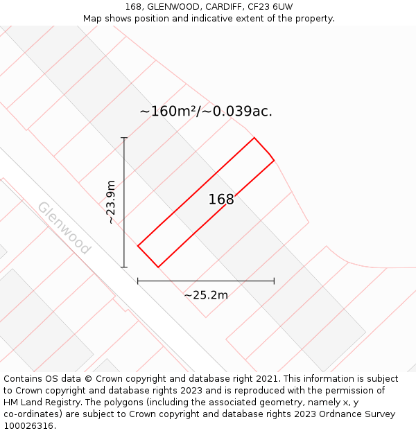 168, GLENWOOD, CARDIFF, CF23 6UW: Plot and title map