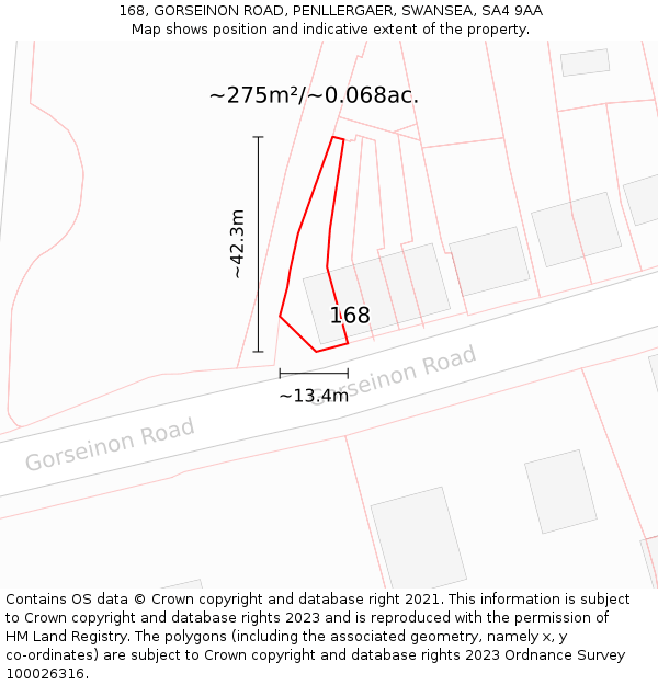 168, GORSEINON ROAD, PENLLERGAER, SWANSEA, SA4 9AA: Plot and title map
