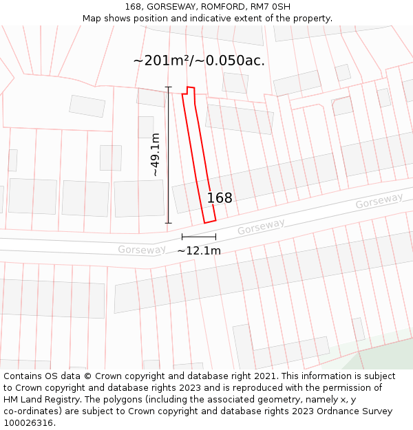 168, GORSEWAY, ROMFORD, RM7 0SH: Plot and title map