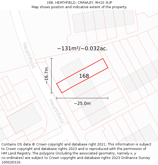 168, HEATHFIELD, CRAWLEY, RH10 3UP: Plot and title map