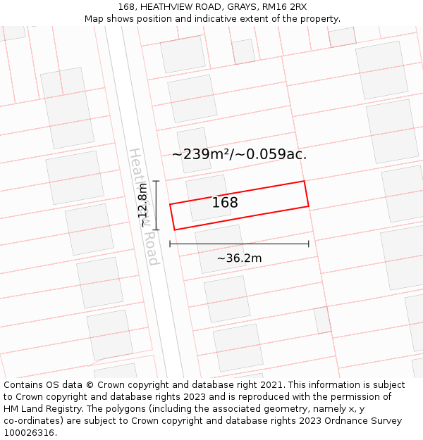 168, HEATHVIEW ROAD, GRAYS, RM16 2RX: Plot and title map