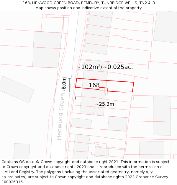 168, HENWOOD GREEN ROAD, PEMBURY, TUNBRIDGE WELLS, TN2 4LR: Plot and title map