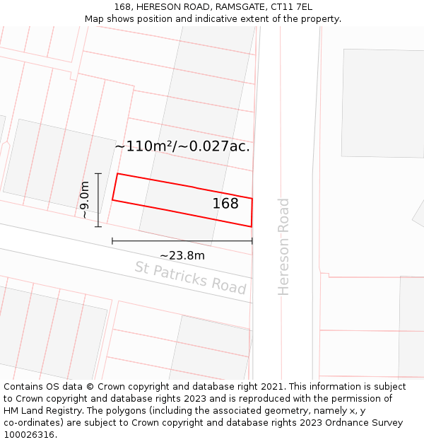 168, HERESON ROAD, RAMSGATE, CT11 7EL: Plot and title map