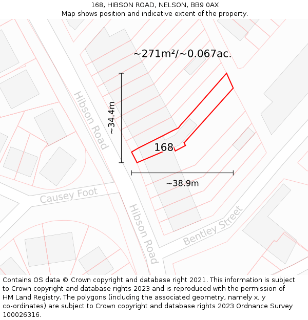 168, HIBSON ROAD, NELSON, BB9 0AX: Plot and title map