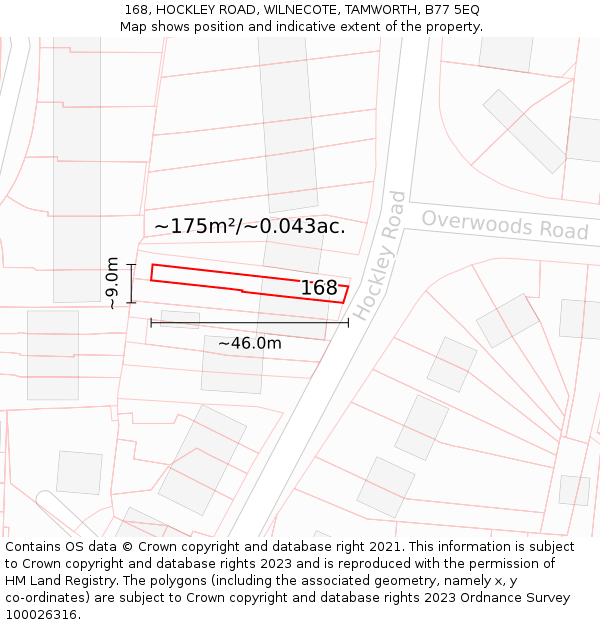 168, HOCKLEY ROAD, WILNECOTE, TAMWORTH, B77 5EQ: Plot and title map