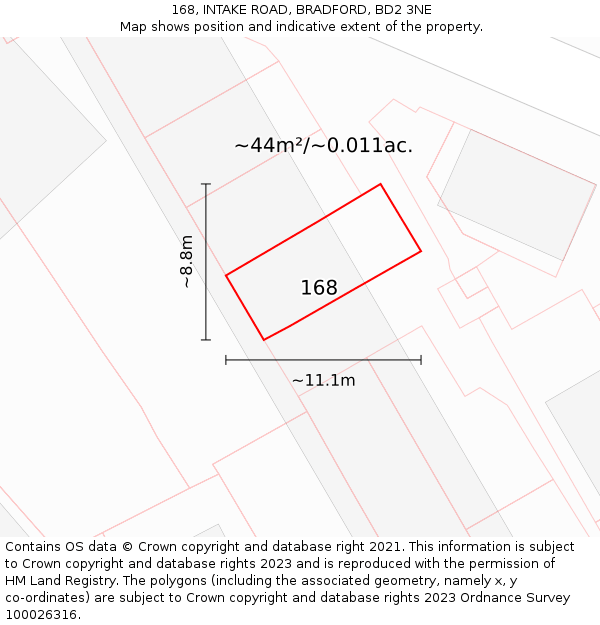 168, INTAKE ROAD, BRADFORD, BD2 3NE: Plot and title map