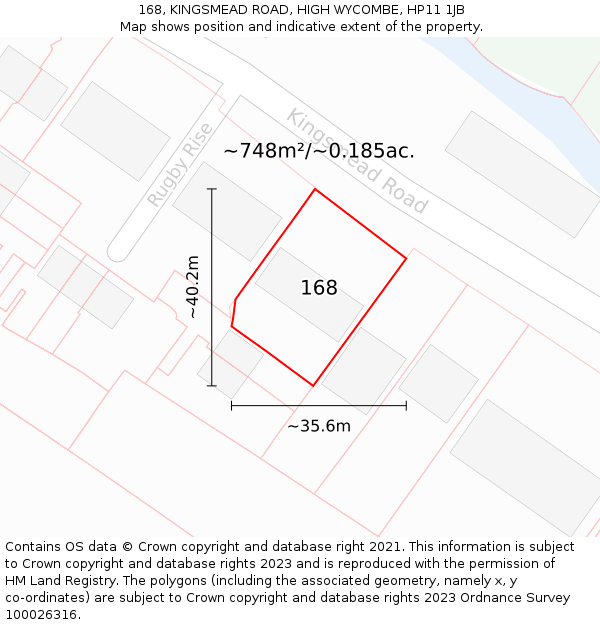 168, KINGSMEAD ROAD, HIGH WYCOMBE, HP11 1JB: Plot and title map