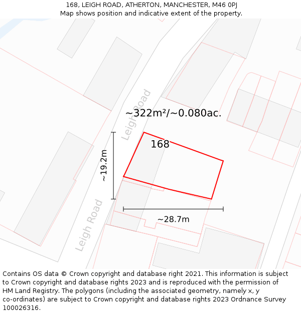 168, LEIGH ROAD, ATHERTON, MANCHESTER, M46 0PJ: Plot and title map