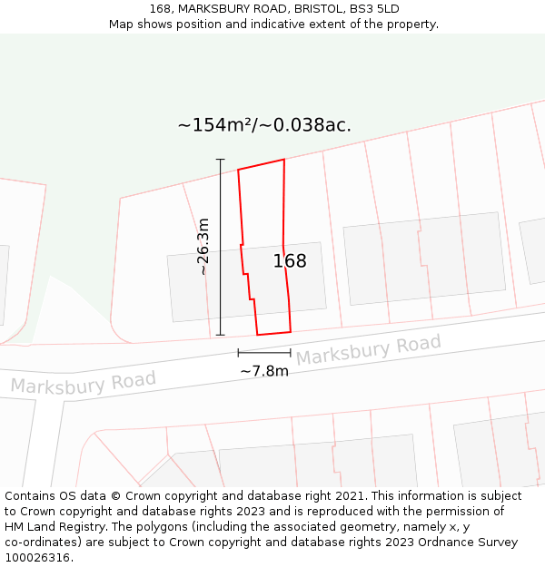 168, MARKSBURY ROAD, BRISTOL, BS3 5LD: Plot and title map