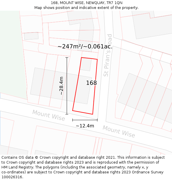 168, MOUNT WISE, NEWQUAY, TR7 1QN: Plot and title map