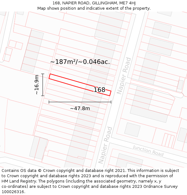 168, NAPIER ROAD, GILLINGHAM, ME7 4HJ: Plot and title map