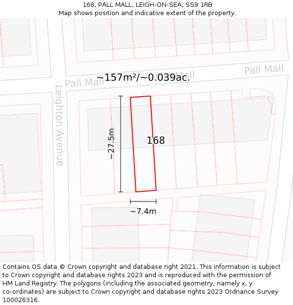 168, PALL MALL, LEIGH-ON-SEA, SS9 1RB: Plot and title map