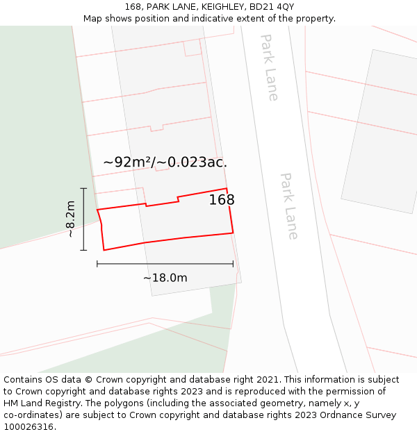 168, PARK LANE, KEIGHLEY, BD21 4QY: Plot and title map