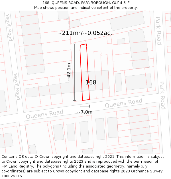 168, QUEENS ROAD, FARNBOROUGH, GU14 6LF: Plot and title map