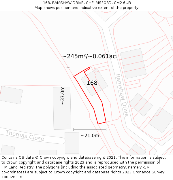 168, RAMSHAW DRIVE, CHELMSFORD, CM2 6UB: Plot and title map