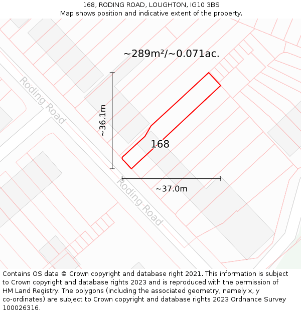 168, RODING ROAD, LOUGHTON, IG10 3BS: Plot and title map