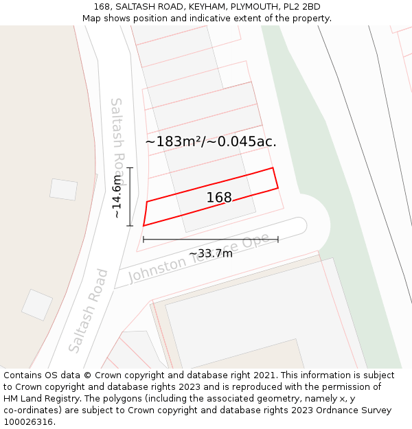 168, SALTASH ROAD, KEYHAM, PLYMOUTH, PL2 2BD: Plot and title map