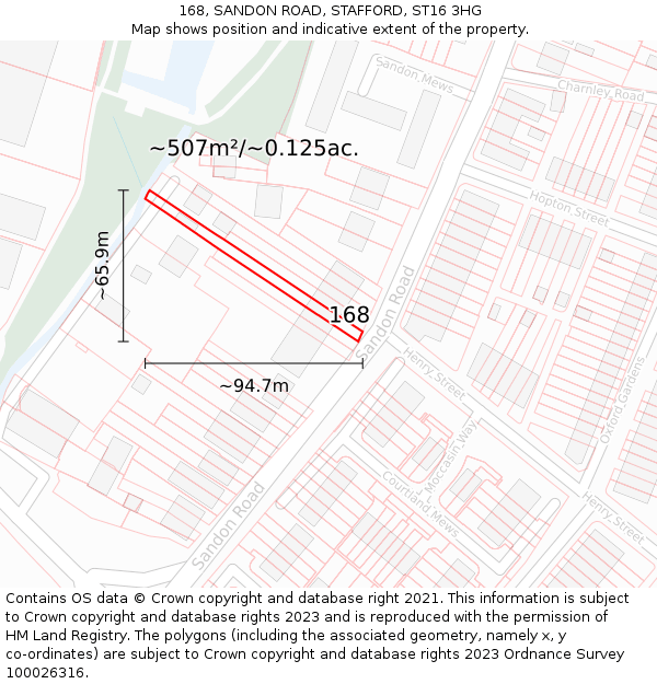 168, SANDON ROAD, STAFFORD, ST16 3HG: Plot and title map