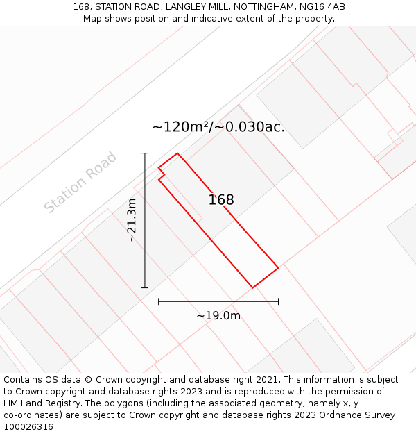 168, STATION ROAD, LANGLEY MILL, NOTTINGHAM, NG16 4AB: Plot and title map