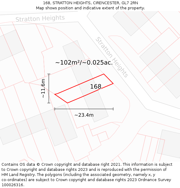 168, STRATTON HEIGHTS, CIRENCESTER, GL7 2RN: Plot and title map