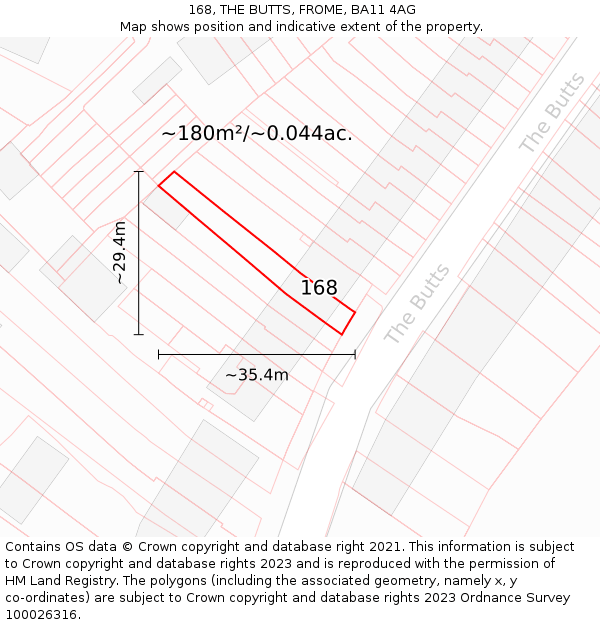 168, THE BUTTS, FROME, BA11 4AG: Plot and title map