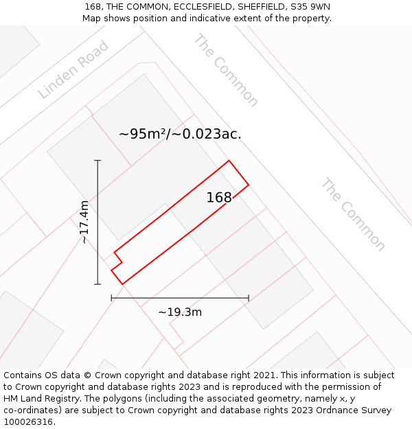 168, THE COMMON, ECCLESFIELD, SHEFFIELD, S35 9WN: Plot and title map
