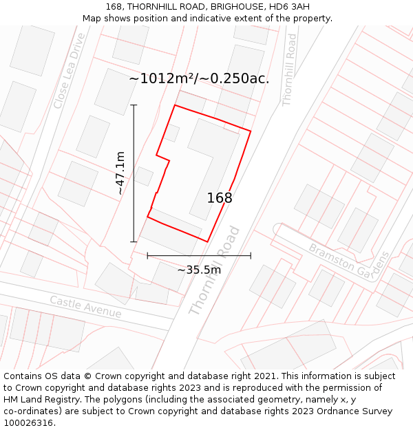 168, THORNHILL ROAD, BRIGHOUSE, HD6 3AH: Plot and title map