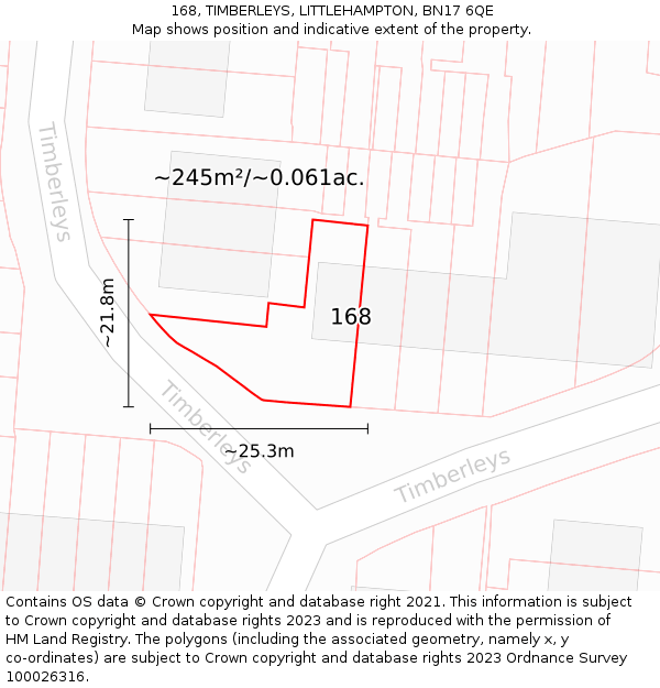 168, TIMBERLEYS, LITTLEHAMPTON, BN17 6QE: Plot and title map